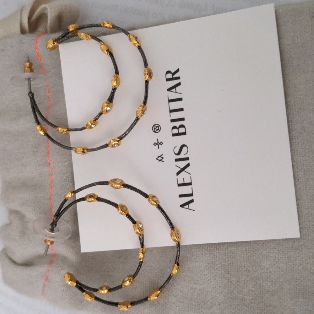 Alexis Bittar Gunmetal and Gold Hoops